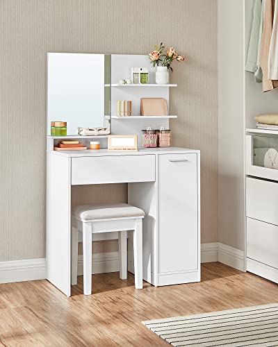 VASAGLE White Vanity Table with Mirror and Storage