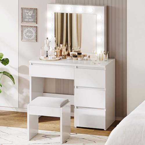 YITAHOME LED Vanity Table with Adjustable Mirror