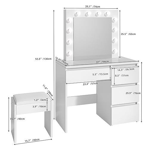 YITAHOME LED Vanity Table with Adjustable Mirror