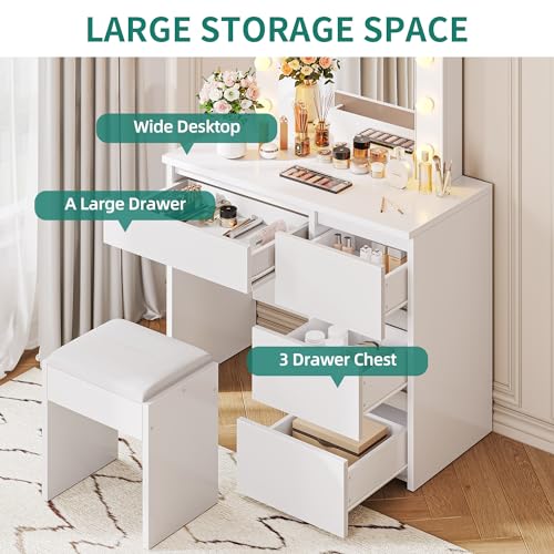 YITAHOME LED Vanity Table with Adjustable Mirror