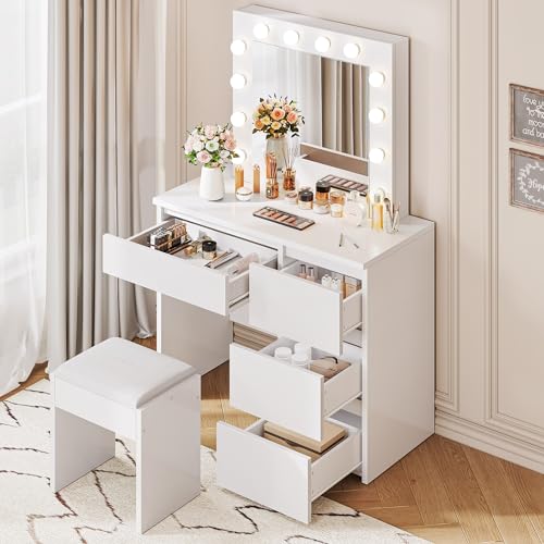 YITAHOME LED Vanity Table with Adjustable Mirror