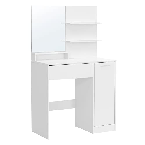 VASAGLE White Vanity Table with Mirror and Storage