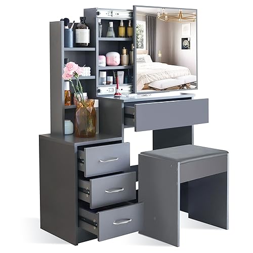 Blisswood Grey Vanity Makeup Table with Mirror