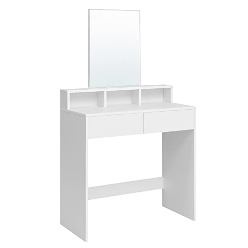 Modern White Vanity Table with Mirror and Drawers