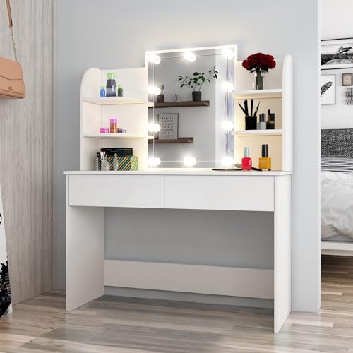 LED Vanity Table with Mirror and Storage Shelves