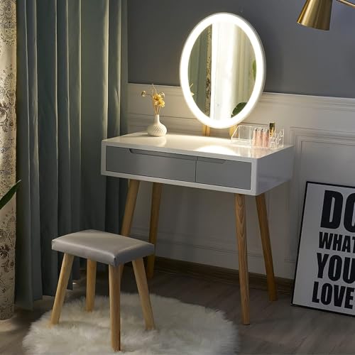 LED Lighted Vanity Makeup Table Set with Stool