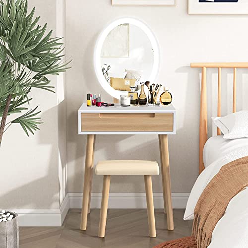 LED Makeup Vanity Table with Stool and Drawer