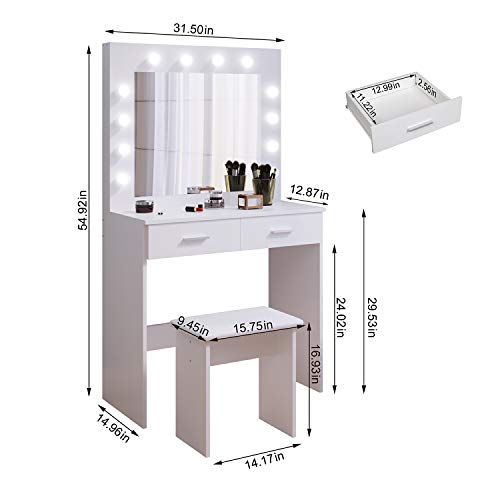 Jooli H White LED Vanity Makeup Table Set