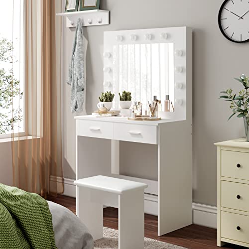 Jooli H White LED Vanity Makeup Table Set
