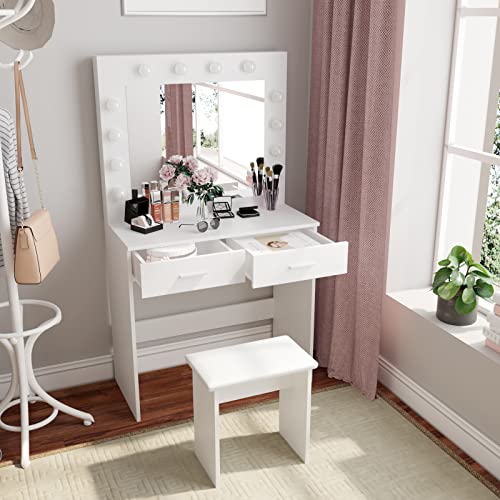 Jooli H White LED Vanity Makeup Table Set