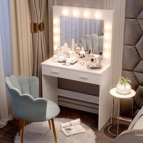 Jooli H White LED Vanity Makeup Table Set