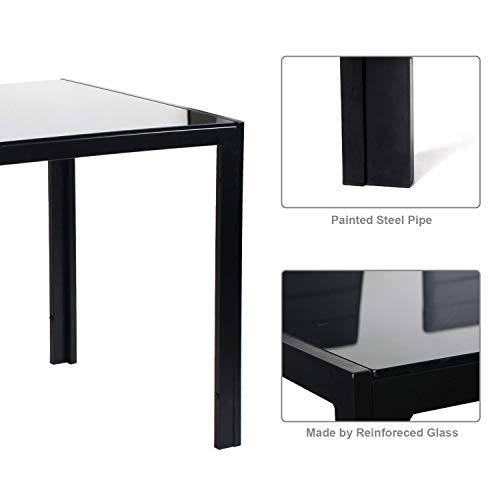 Black Glass Dining Table with 4 Chairs Set