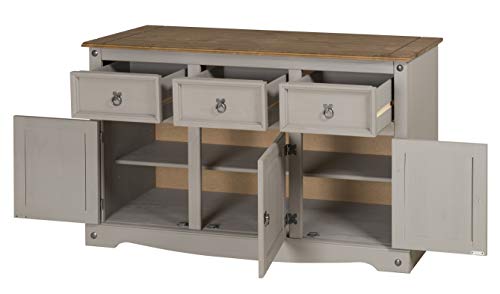 Grey 3-Door Pine Sideboard with Drawers
