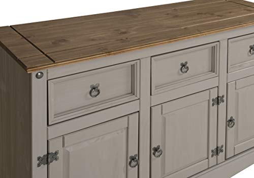 Grey 3-Door Pine Sideboard with Drawers