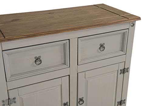 Grey 3-Door Pine Sideboard with Drawers