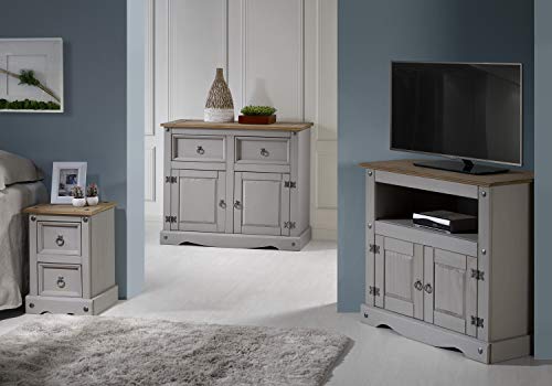 Grey 3-Door Pine Sideboard with Drawers