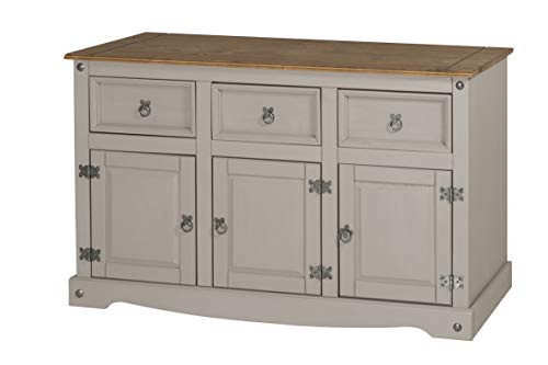 Grey 3-Door Pine Sideboard with Drawers