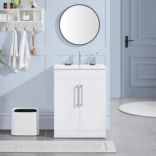 Yaheetech White Bathroom Vanity with Ceramic Basin