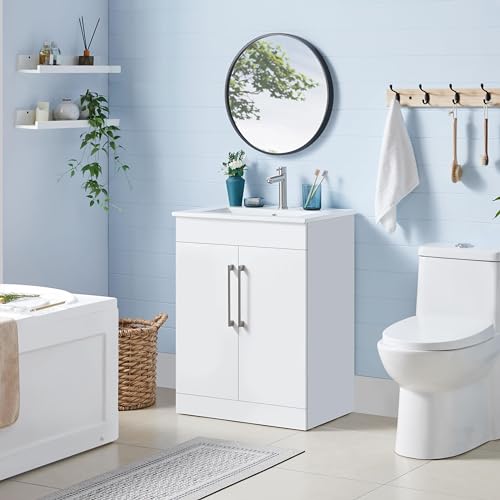 Yaheetech White Bathroom Vanity with Ceramic Basin