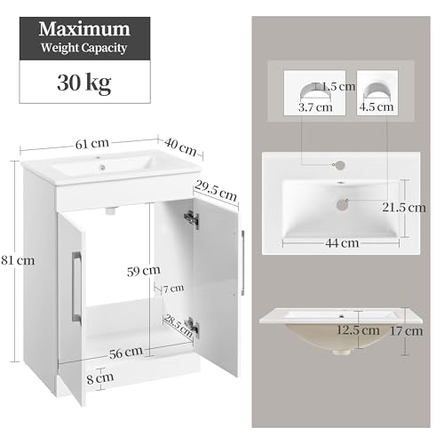 Yaheetech White Bathroom Vanity with Ceramic Basin
