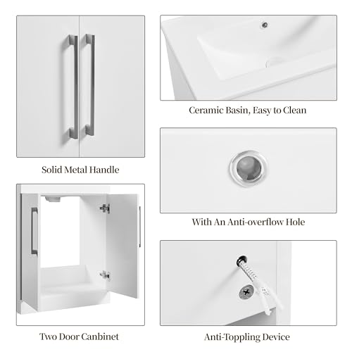 Yaheetech White Bathroom Vanity with Ceramic Basin