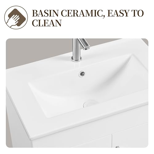 Yaheetech White Bathroom Vanity with Ceramic Basin