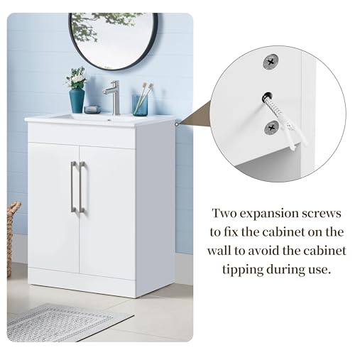 Yaheetech White Bathroom Vanity with Ceramic Basin