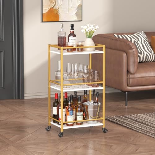 Gold 3-Tier Rolling Bar Cart with Lockable Wheels