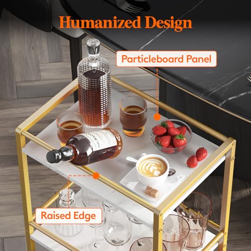 Gold 3-Tier Rolling Bar Cart with Lockable Wheels