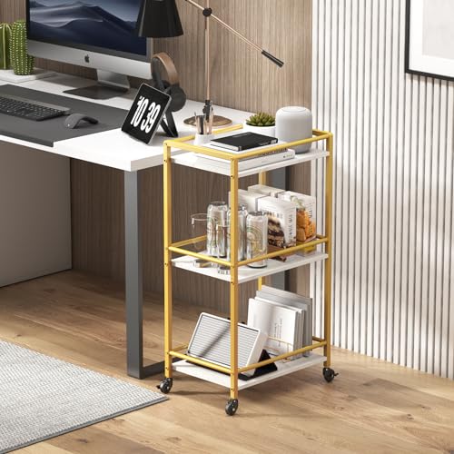 Gold 3-Tier Rolling Bar Cart with Lockable Wheels