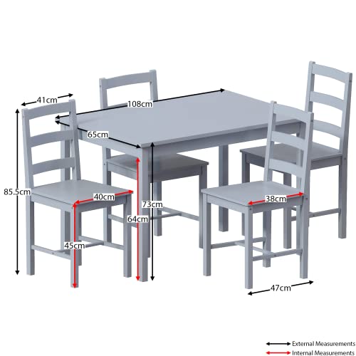 Yorkshire 4-Seater Grey Dining Table & Chairs Set