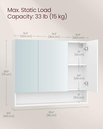 VASAGLE Cloud White Bathroom Mirror Cabinet