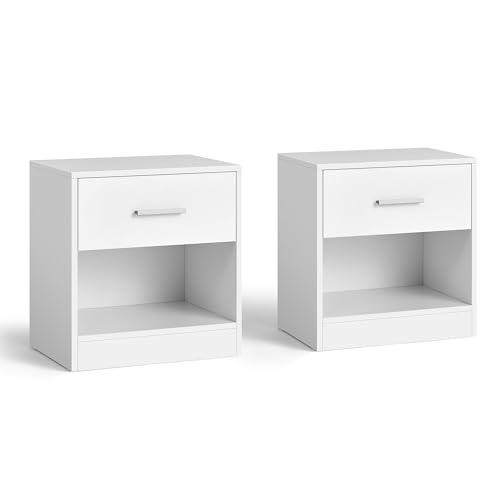 VASAGLE Classic White Bedside Tables, Set of 2