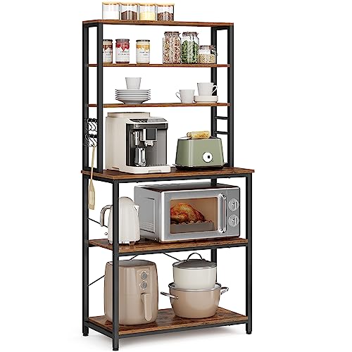 VASAGLE Rustic Kitchen Storage Rack with Hooks
