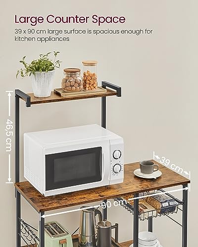 VASAGLE Industrial Kitchen Shelf with Metal Basket