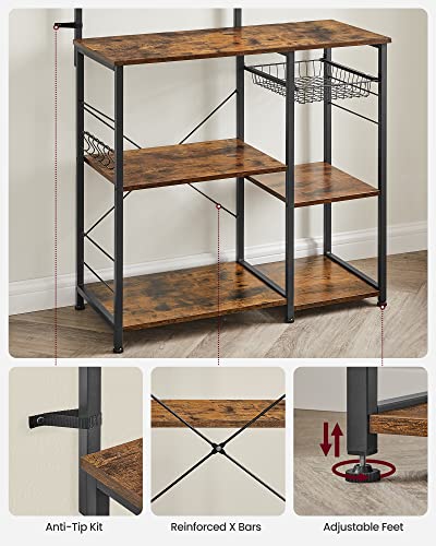 VASAGLE Industrial Kitchen Shelf with Metal Basket