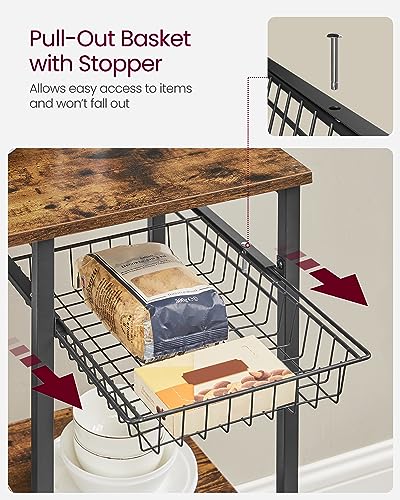 VASAGLE Industrial Kitchen Shelf with Metal Basket