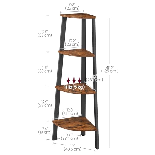 VASAGLE Industrial 4-Tier Corner Shelf Bookcase