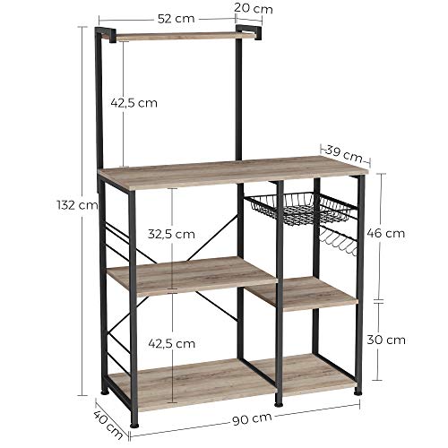 VASAGLE Kitchen Baker's Rack with Shelves & Hooks