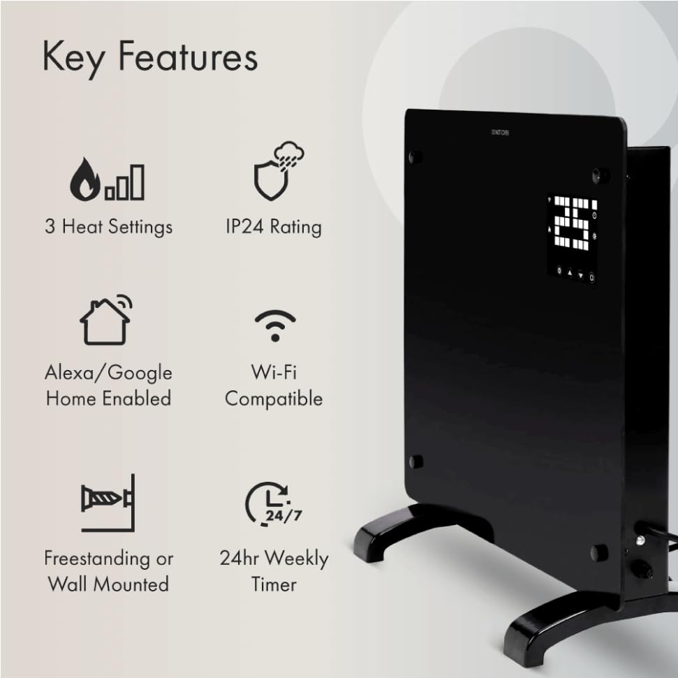 Smart WiFi Glass Panel Heater 2000W - Black