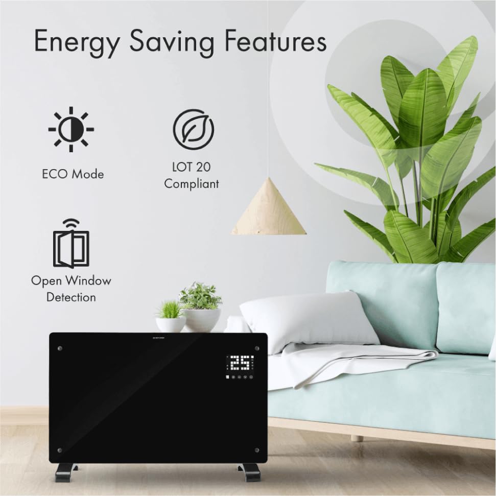 Smart WiFi Glass Panel Heater 2000W - Black