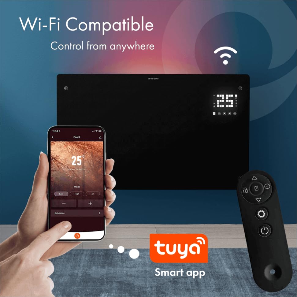Smart WiFi Glass Panel Heater 2000W - Black