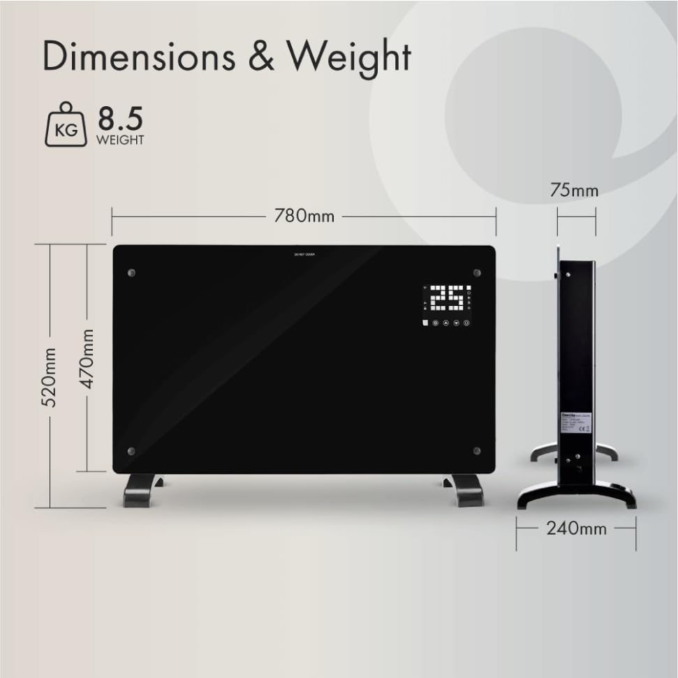 Smart WiFi Glass Panel Heater 2000W - Black
