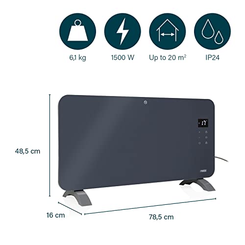 Smart Glass Panel Electric Heater - 1500W Grey