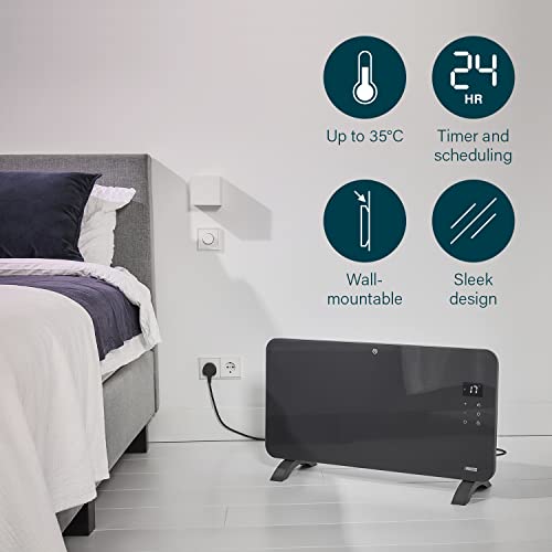 Smart Glass Panel Electric Heater - 1500W Grey