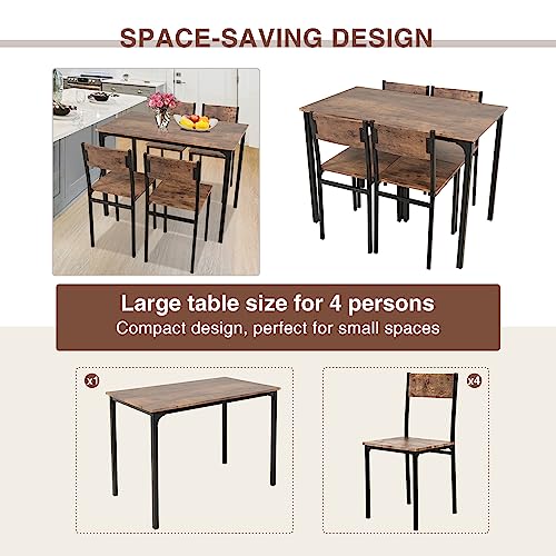 Elegant Dining Table Set with 4 Chairs - Brown