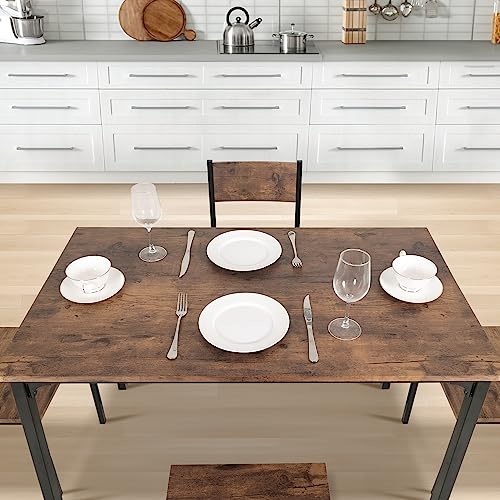 Elegant Dining Table Set with 4 Chairs - Brown