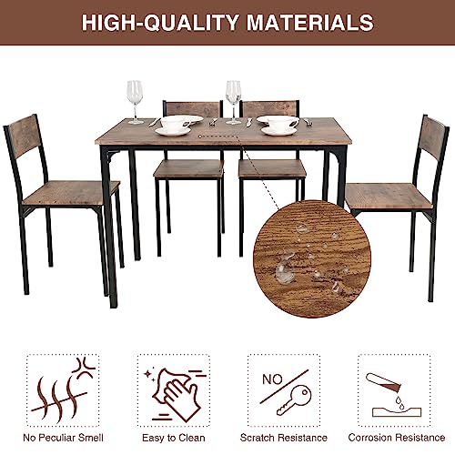 Elegant Dining Table Set with 4 Chairs - Brown