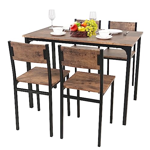 Elegant Dining Table Set with 4 Chairs - Brown