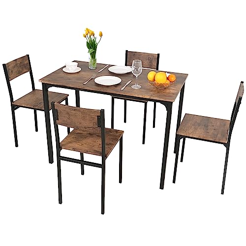 Elegant Dining Table Set with 4 Chairs - Brown
